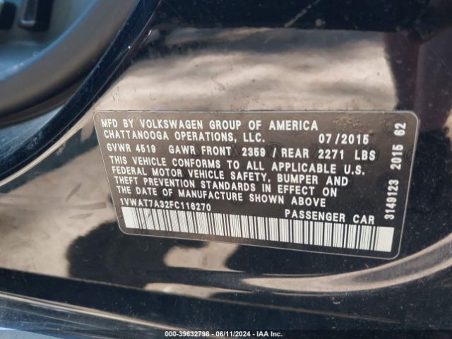 1VWAT7A32FC116270 Volkswagen Passat 1.8t Limited Edition