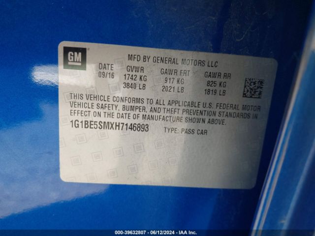 1G1BE5SMXH7146893 Chevrolet Cruze Lt Auto
