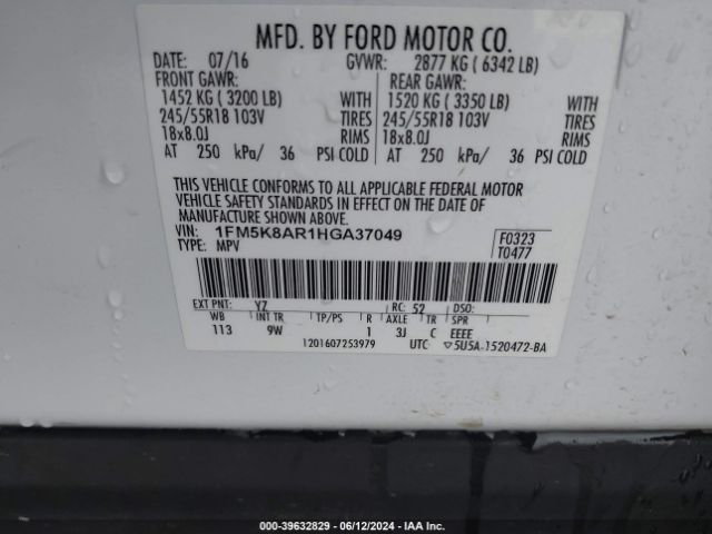 1FM5K8AR1HGA37049 Ford Utility Police Interceptor