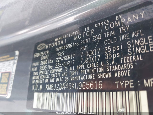 Hyundai TUCSON SE 2019 KM8J23A46KU965616 Image 9