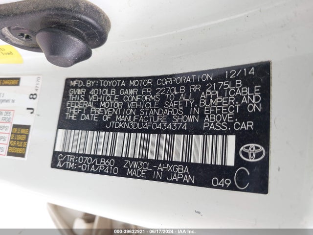 Toyota Prius Four 2015 JTDKN3DU4F0434374 Image 9