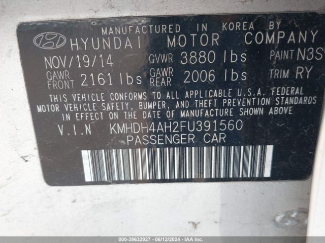 KMHDH4AH2FU391560 Hyundai Elantra Sport