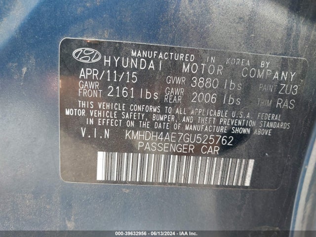 Hyundai ELANTRA SE 2016 KMHDH4AE7GU525762 Image 9