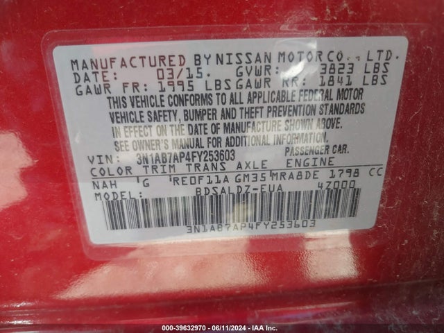 Nissan SENTRA SV 2015 3N1AB7AP4FY253603 Image 9