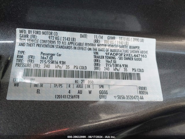 Ford FOCUS SE 2014 1FADP3F2XEL447163 Image 9
