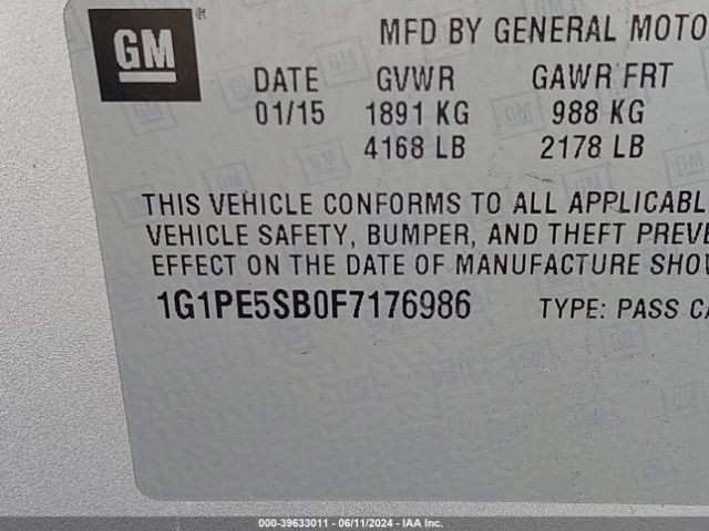 1G1PE5SB0F7176986 Chevrolet Cruze 2lt Auto