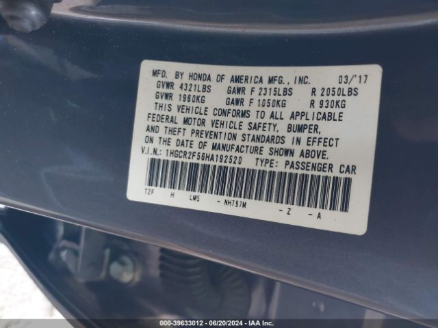 1HGCR2F56HA192520 Honda Accord Sport