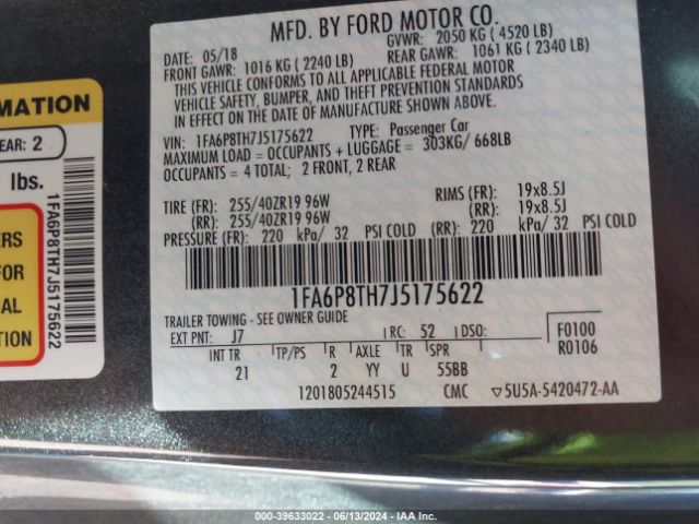 1FA6P8TH7J5175622 Ford Mustang Ecoboost