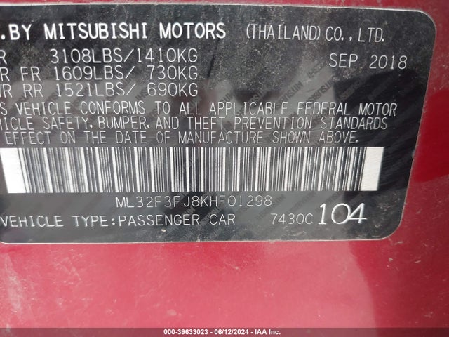 2019 MITSUBISHI MIRAGE G4 ML32F3FJ8KHF01298 Photo 8