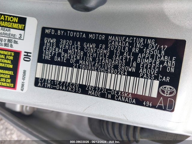 Toyota COROLLA SE 2017 2T1BURHE0HC880264 Image 9