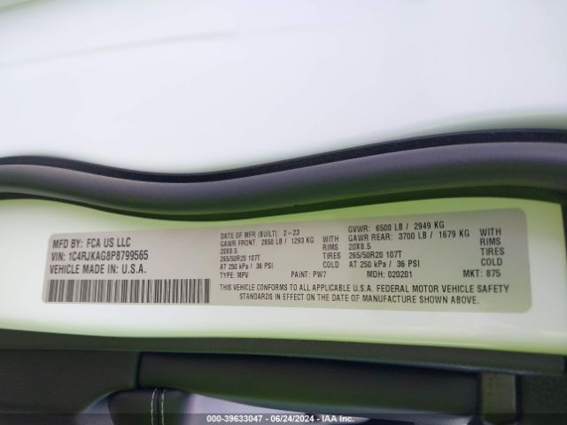 1C4RJKAG8P8799565 Jeep Grand Cherokee L Altitude 4x4