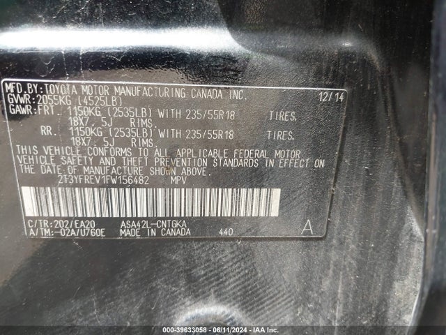 Toyota Rav4 Limited 2015 2T3YFREV1FW156482 Image 9