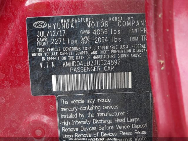 KMHD04LB2JU524892 Hyundai Elantra Sport