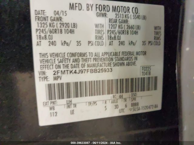 2015 FORD EDGE 2FMTK4J97FBB25933 Photo 8