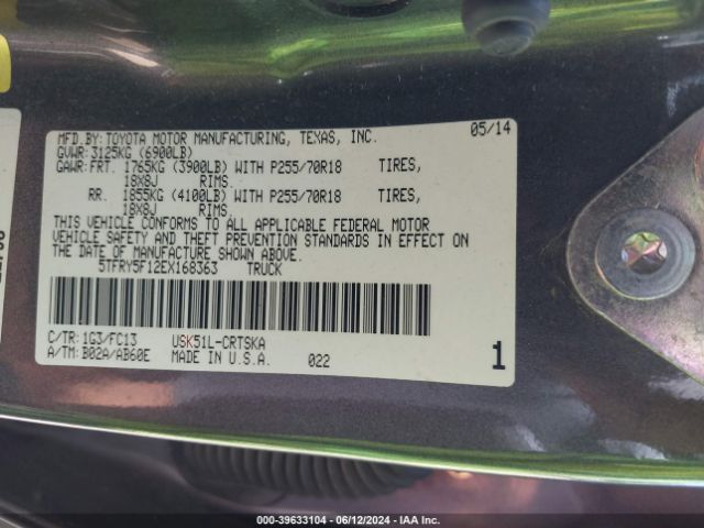 5TFRY5F12EX168363 Toyota Tundra Sr5 5.7l V8