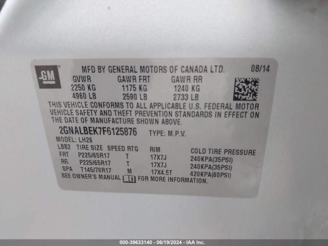 2GNALBEK7F6125876 Chevrolet EQUINOX 1LT