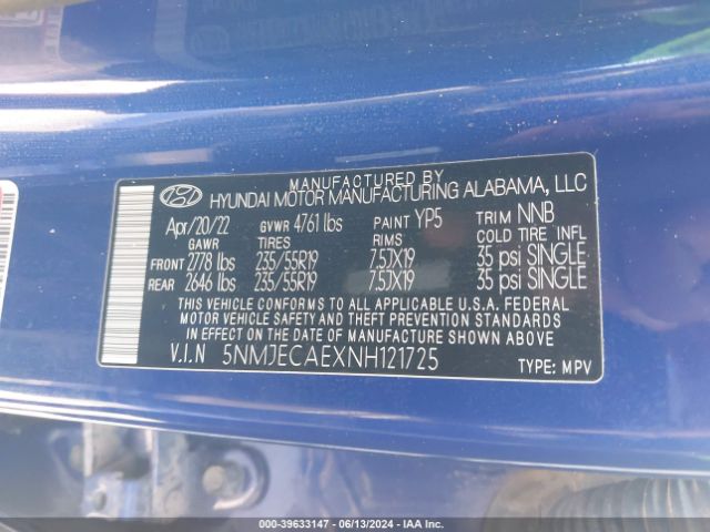 5NMJECAEXNH121725 Hyundai Tucson Limited