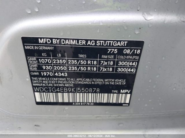 WDCTG4EB9KJ550878 Mercedes-Benz GLA 250