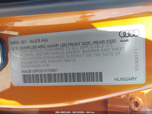 WAUB1GFF2G1072961 Audi S3 2.0t Premium Plus