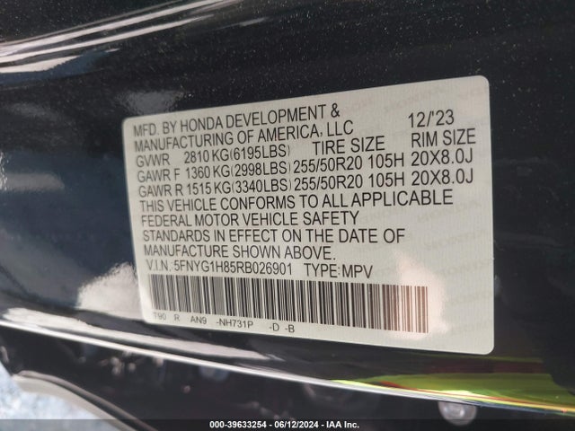 Honda Pilot Awd Elite 2024 5FNYG1H85RB026901 Image 9