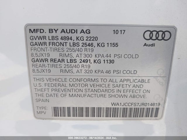 WA1JCCFS7JR014619 Audi Q3 2.0t Premium/2.0t Sport Premium