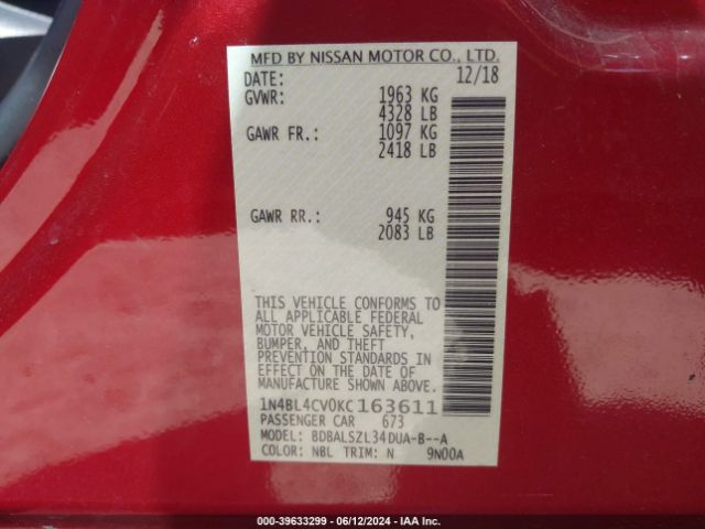 2019 NISSAN ALTIMA 1N4BL4CV0KC163611 Photo 8