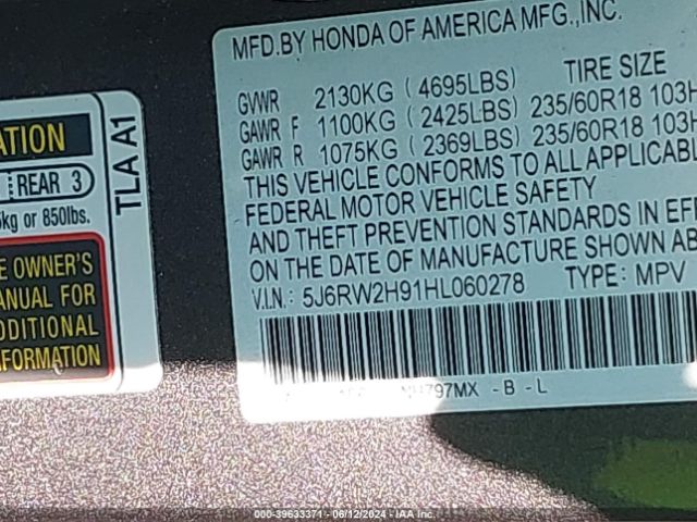 5J6RW2H91HL060278 Honda Cr-v Touring