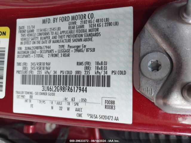 3LN6L2G98FR617944 Lincoln MKZ
