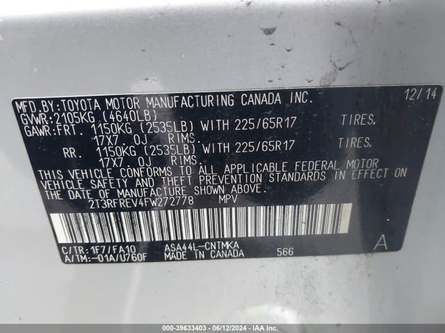 Toyota Rav4 Xle 2015 2T3RFREV4FW272778 Image 9
