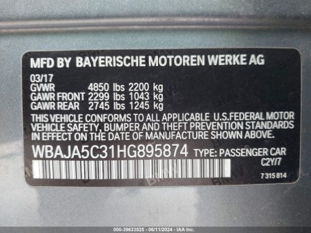 WBAJA5C31HG895874 BMW 530I