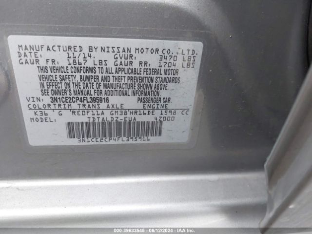 3N1CE2CP4FL395916 Nissan Versa Note Sv