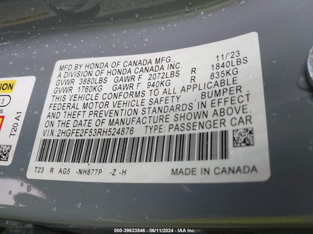 Honda Civic Sport 2024 2HGFE2F53RH524876 Image 9