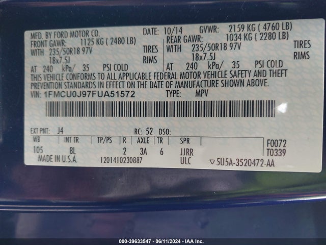 Ford Escape Titanium 2015 1FMCU0J97FUA51572 Image 9