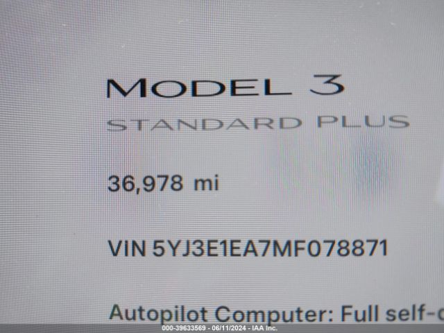 5YJ3E1EA7MF078871 Tesla Model 3 Standard Range Plus Rear-wheel Drive