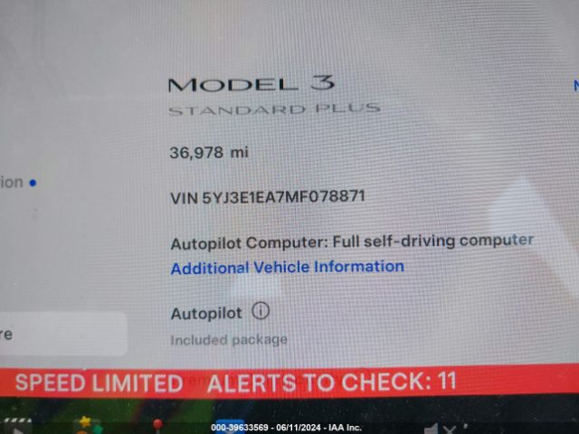 5YJ3E1EA7MF078871 Tesla Model 3 Standard Range Plus Rear-wheel Drive