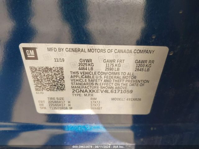 2GNAXKEV4L6171059 Chevrolet Equinox Fwd Lt 1.5l Turbo