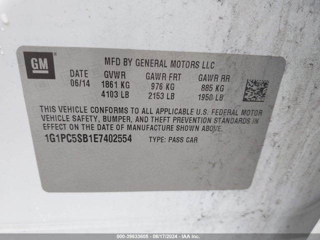 1G1PC5SB1E7402554 Chevrolet Cruze 1lt Auto