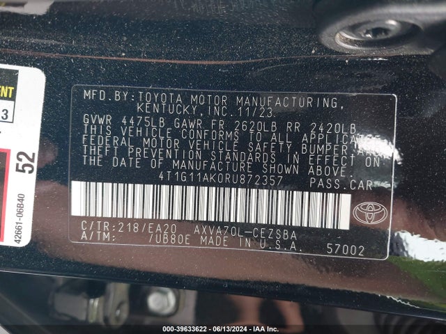 Toyota CAMRY SE 2024 4T1G11AK0RU872357 Image 9
