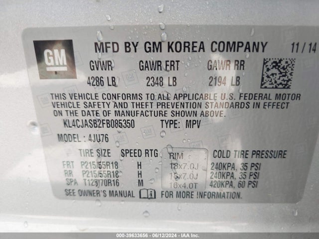 KL4CJASB2FB085350 Buick Encore
