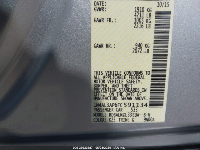 Nissan Altima 2.5 Sv 2015 1N4AL3AP6FC591134 Image 9