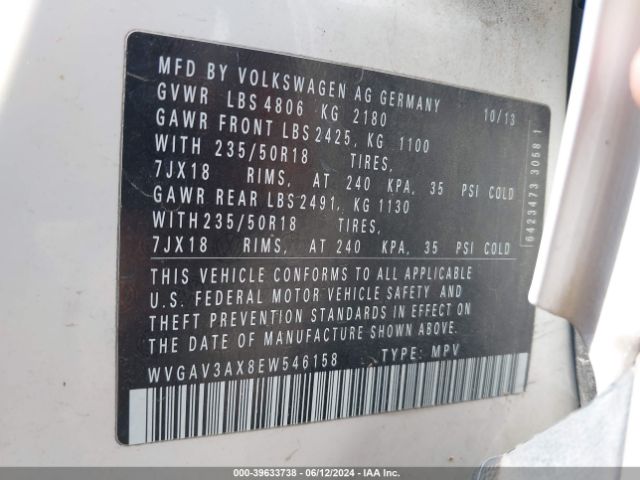 WVGAV3AX8EW546158 Volkswagen Tiguan Sel