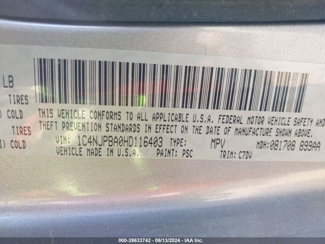 1C4NJPBA0HD116403 Jeep Patriot Sport Fwd