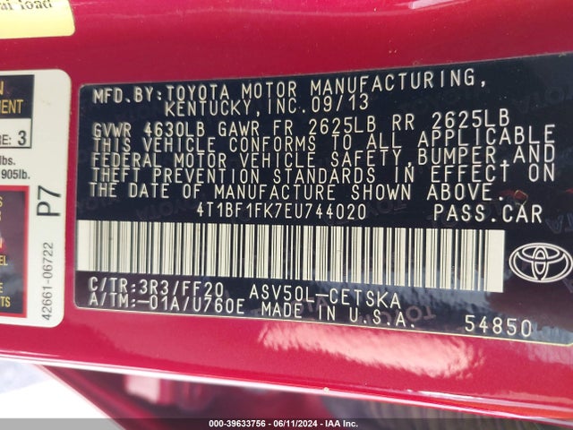 Toyota CAMRY SE 2014 4T1BF1FK7EU744020 Image 9