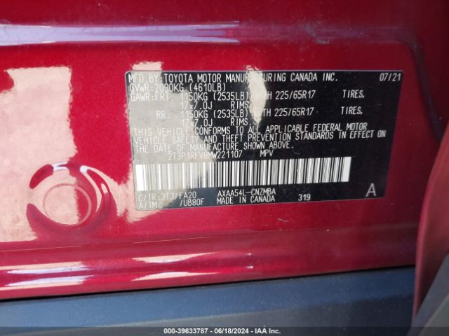 2T3P1RFV8MW221107 Toyota Rav4 Xle