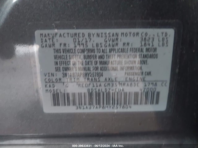 Nissan SENTRA SV 2017 3N1AB7AP8HY257804 Image 9