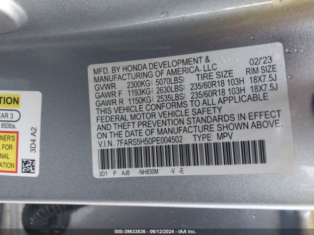 7FARS5H50PE004502 Honda Cr-v Hybrid Sport