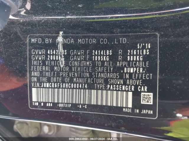 JHMCR6F58HC000474 Honda Accord Hybrid Ex-l