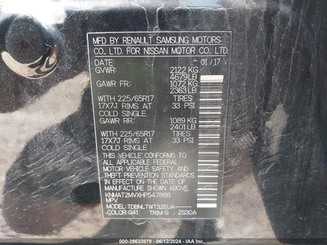 Nissan ROGUE SV 2017 KNMAT2MVXHP547888 Image 9