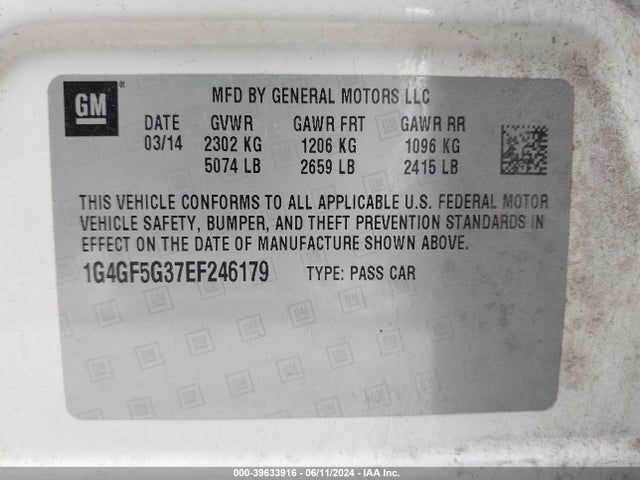 1G4GF5G37EF246179 Buick Lacrosse Premium Ii Group