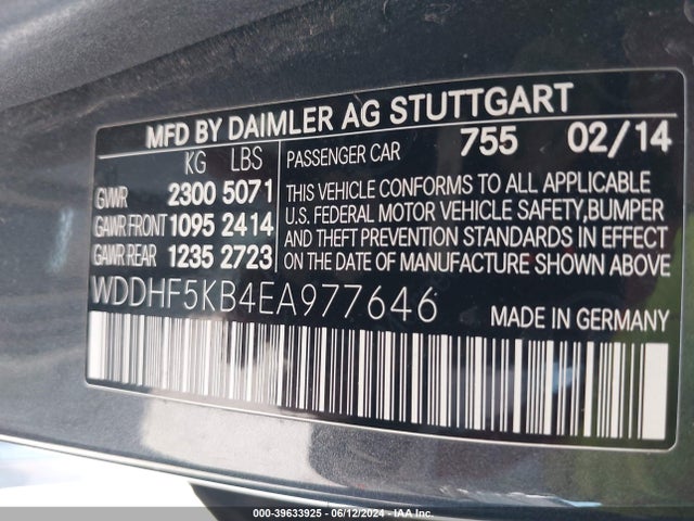 Mercedes-Benz E 350 2014 WDDHF5KB4EA977646 Image 9